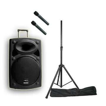 E-lektron 12″ Inch Portable Speaker Set 700W Mobile PA Sound System Battery Bluetooth With 2 Wireless Microphones and Stand