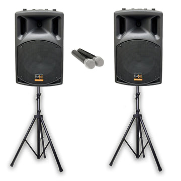 E-Lektron UHF38-MS 1800W 2X15" inch Bluetooth TWS Portable PA Speakers Set incl.2 UHF Mics and Stands