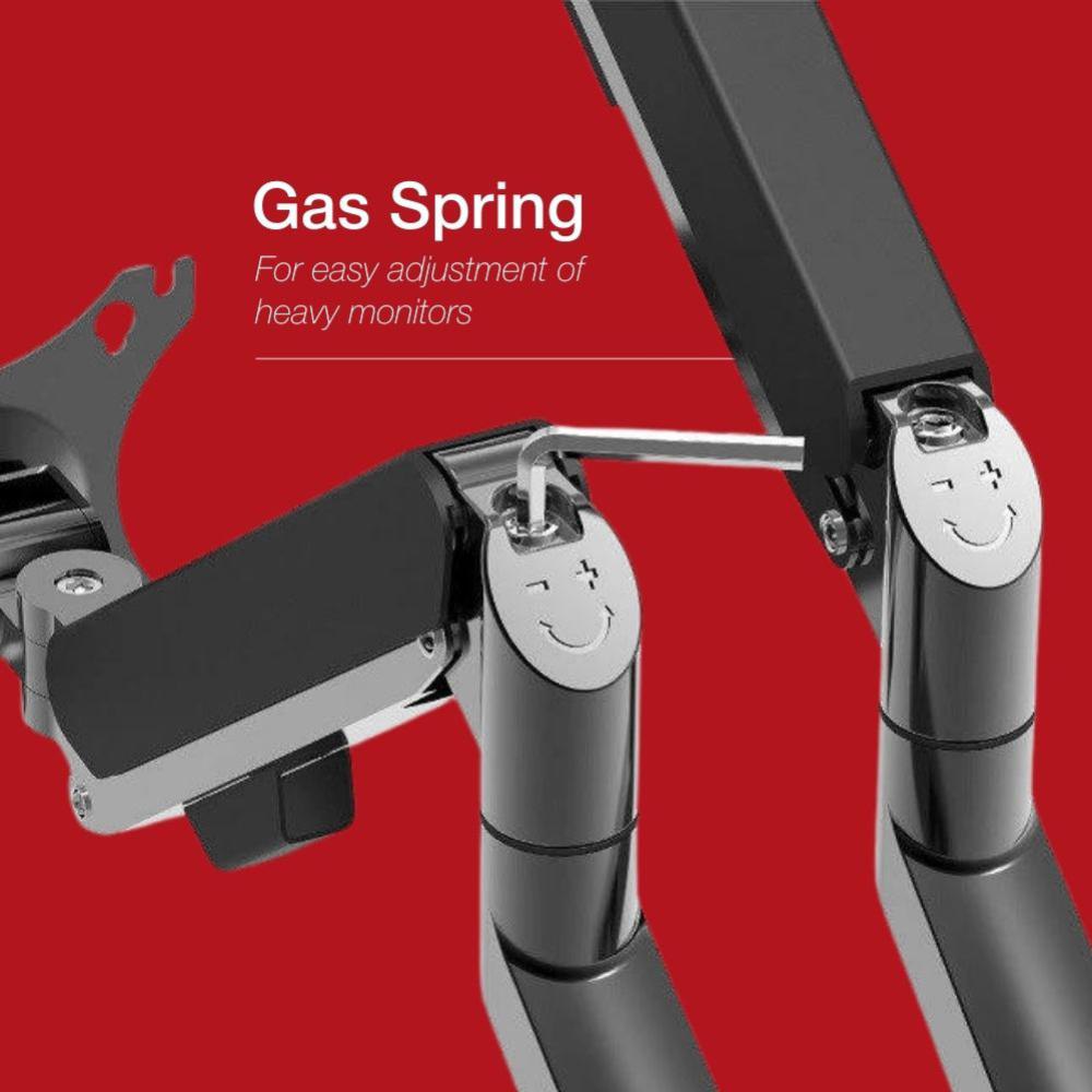 Shintaro Dual Monitor Mount for Up to 27" Screen, Gas Spring Arms, F-Clamp & Bolt, Tilt, 9kgs Max Load Weight