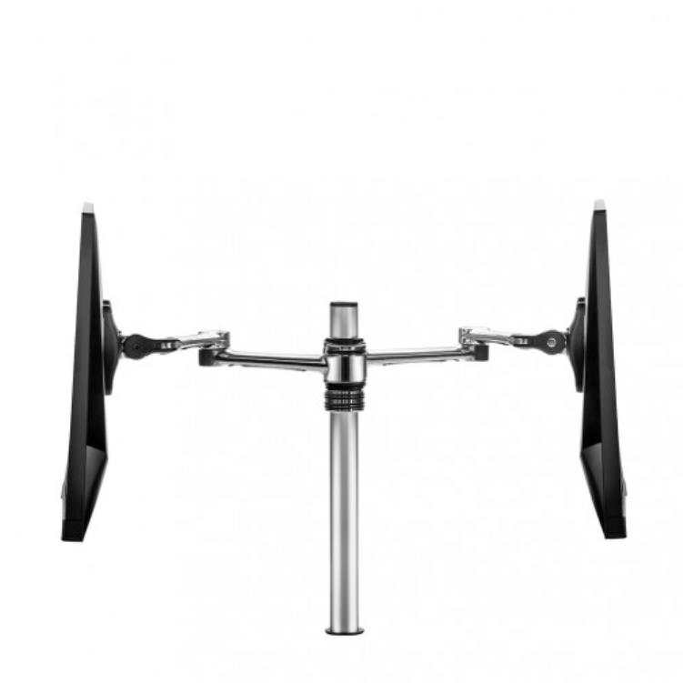 Atdec Dual Monitor Swing Arms Mount on Post. Up to 32", Max load: 8kg (flat), 5.5kg (curved), Bolt-Through and F-Clamp, VESA up to 100x100. Silver