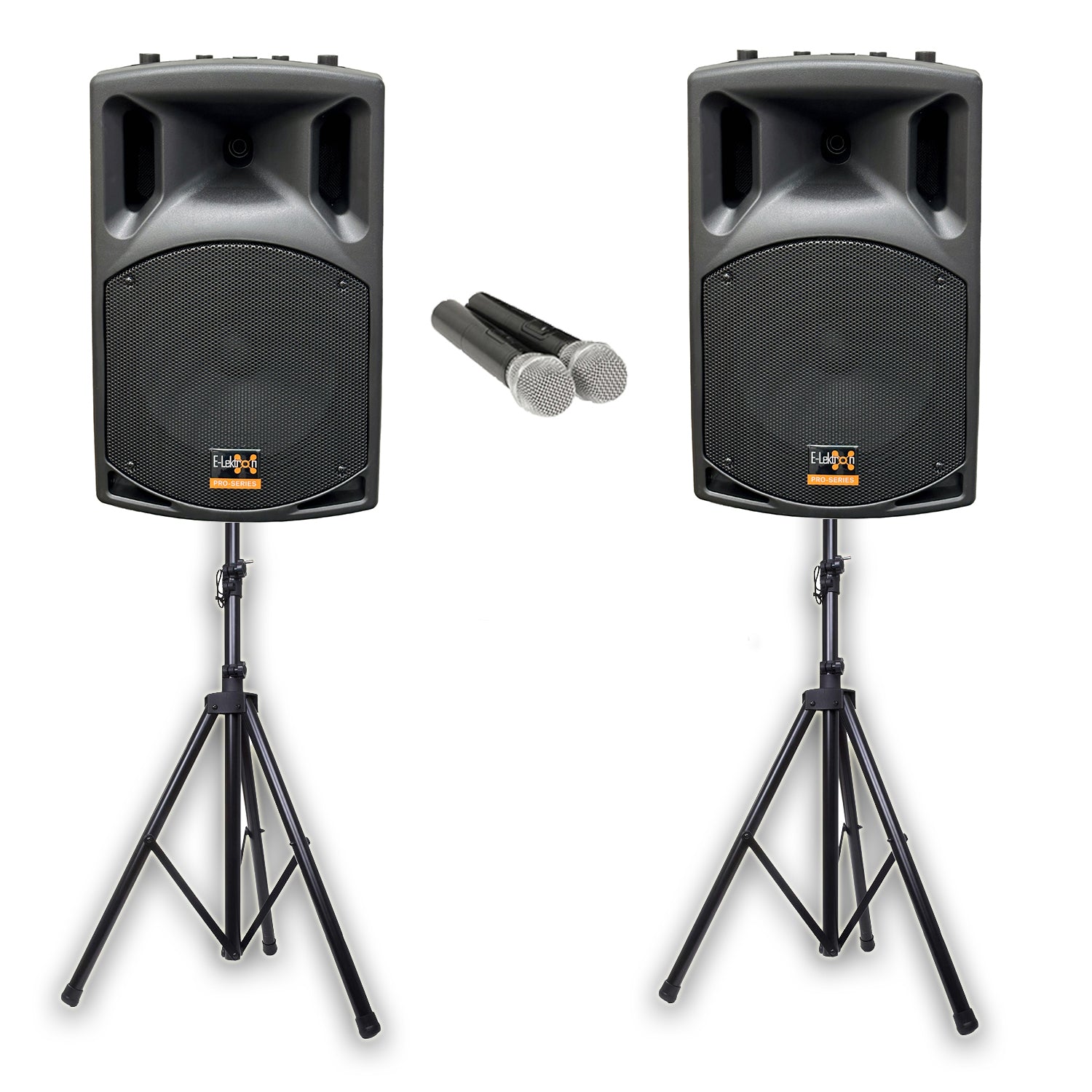 E-Lektron UHF38-MS 1800W 2X15" inch Bluetooth TWS Portable PA Speakers Set incl.2 UHF Mics and Stands