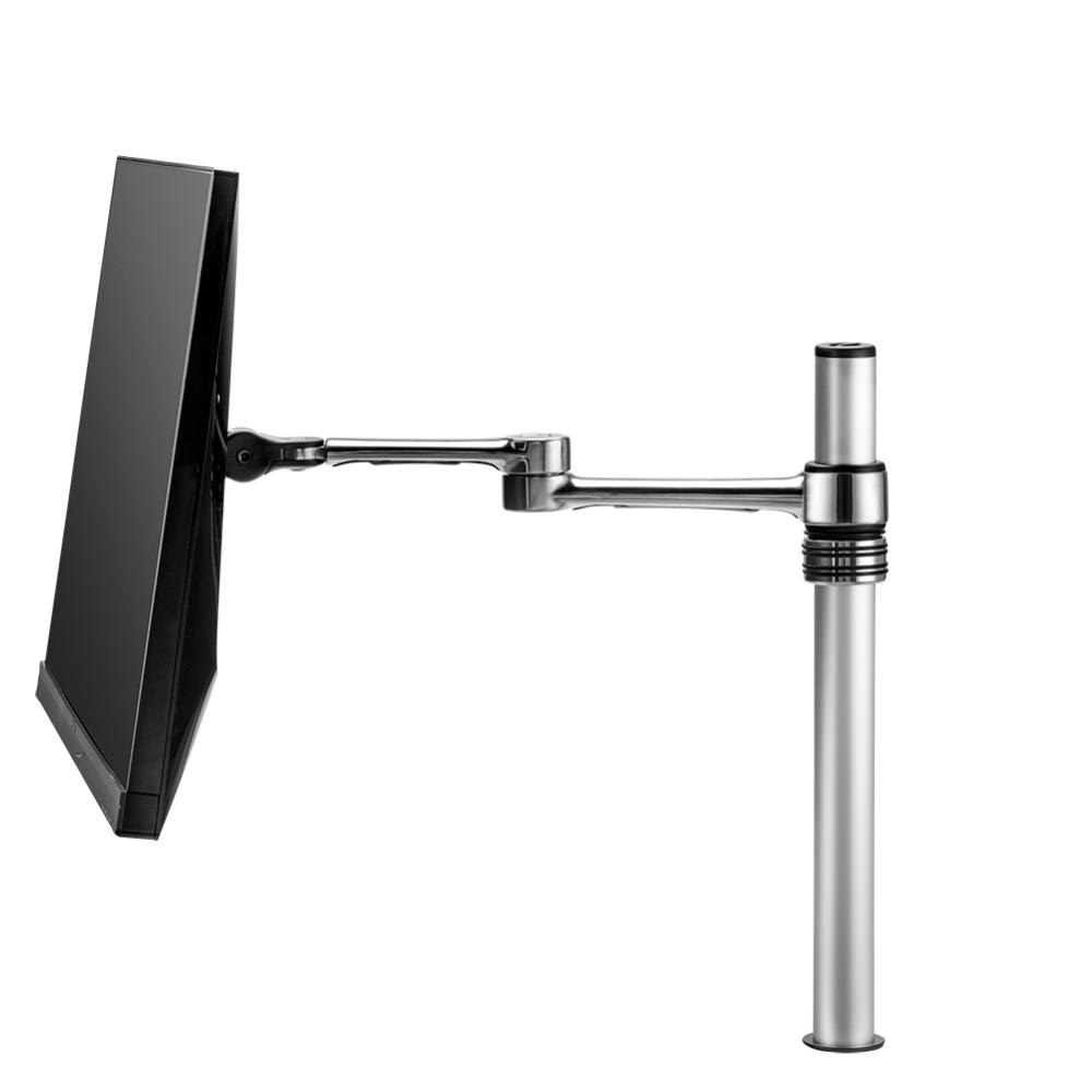 Atdec Single Monitor Swing Arm on Post. Up to 32&quot; screens, Max load: 8kg (flat), 5.5kg (curved), Bolt-Through and F-Clamp, VESA up to 100x100. Silver.