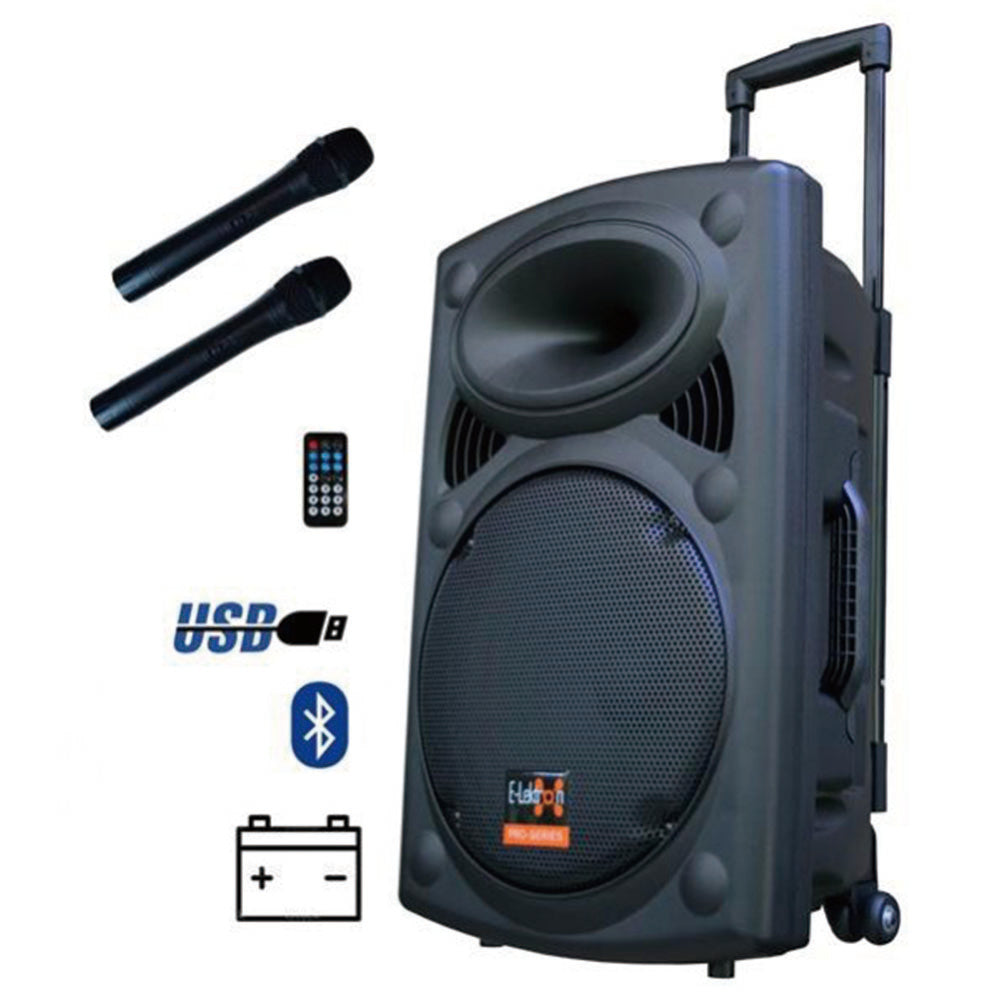 E-lektron Kvocal 12 Portable Bluetooth Speaker with 2 Wireless Microphones and Mic Stands