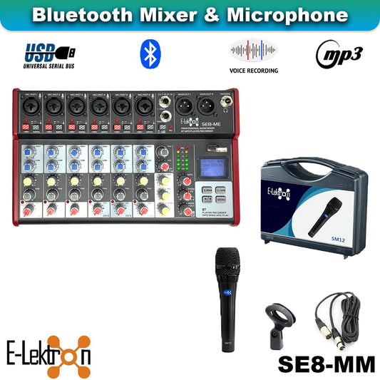 E-Lektron SE-8MM 8 Channel Bluetooth Audio Mixer Phantom Power w/ Condenser Mic