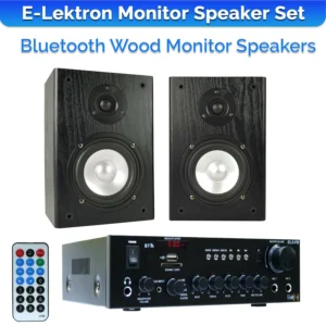E-Lektron EL103401 EL-FB HiFi Bluetooth Amplifier with 2-Way Home Stereo Bookshelf Wooden Monitor Speakers Pair
