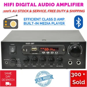 E-Lektron 2BT DJ PA HiFi Digital Stereo Amplifier Bluetooth USB SD FM Class D 200W 2 x Mic Karaoke Function